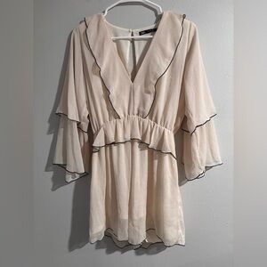 Zara Cream V-Neck Ruffle Romper with Black Trim